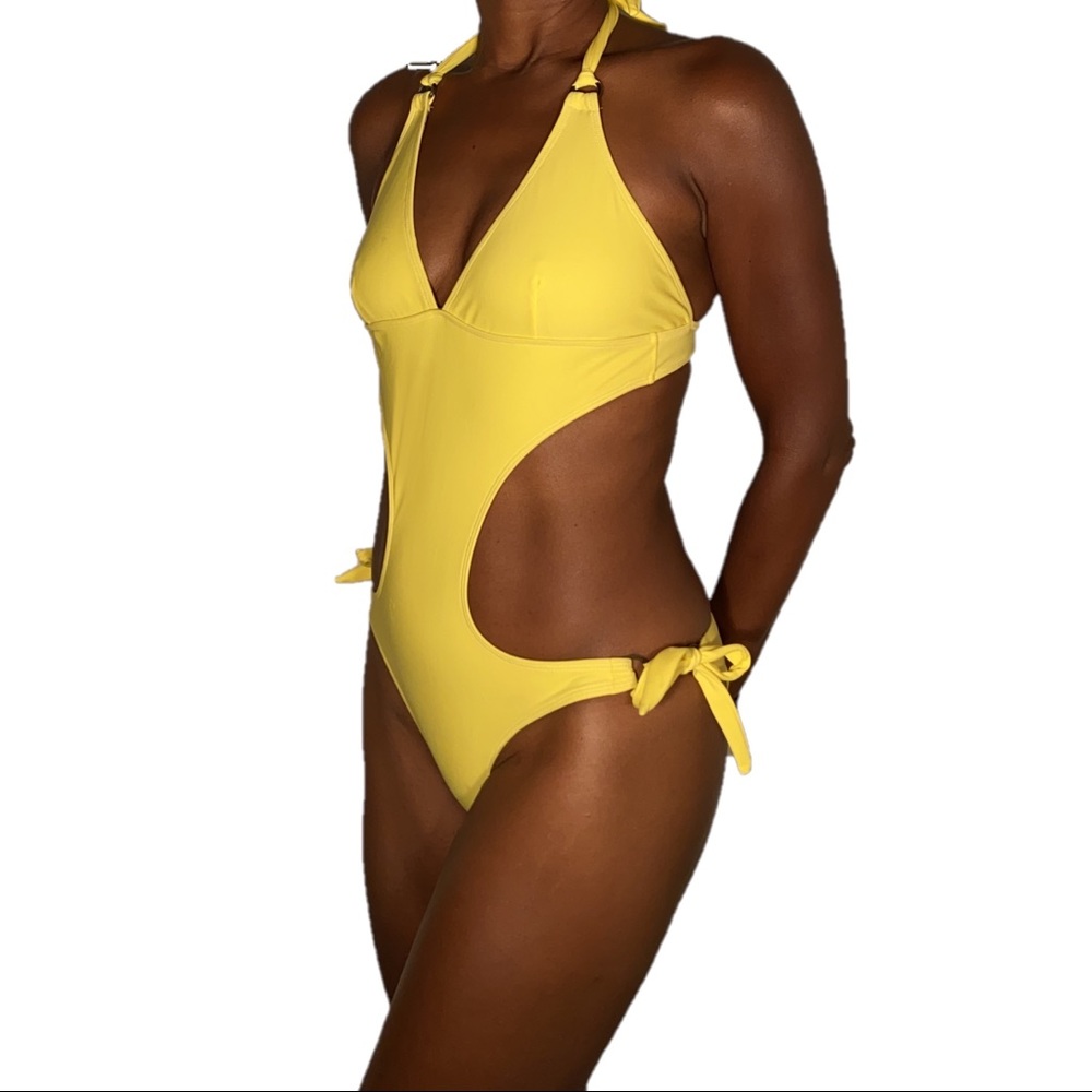 Yellow brazilian cut tie side monokini